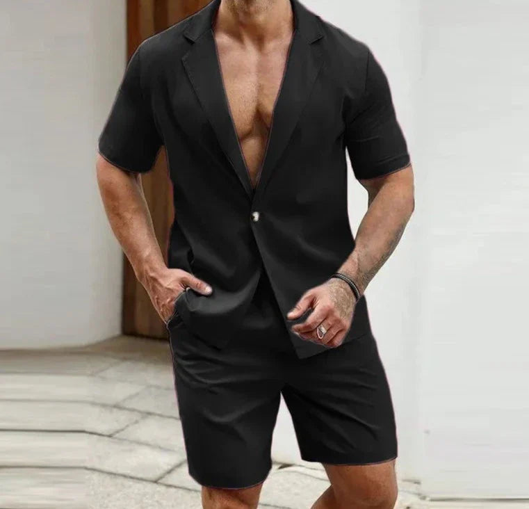 maoxiangshop 2024 American Style New Men's Stylish Sets Solid Short Sleeved Blazer Shorts Leisure Streetwear Male Suit 2 Pieces S-5XL