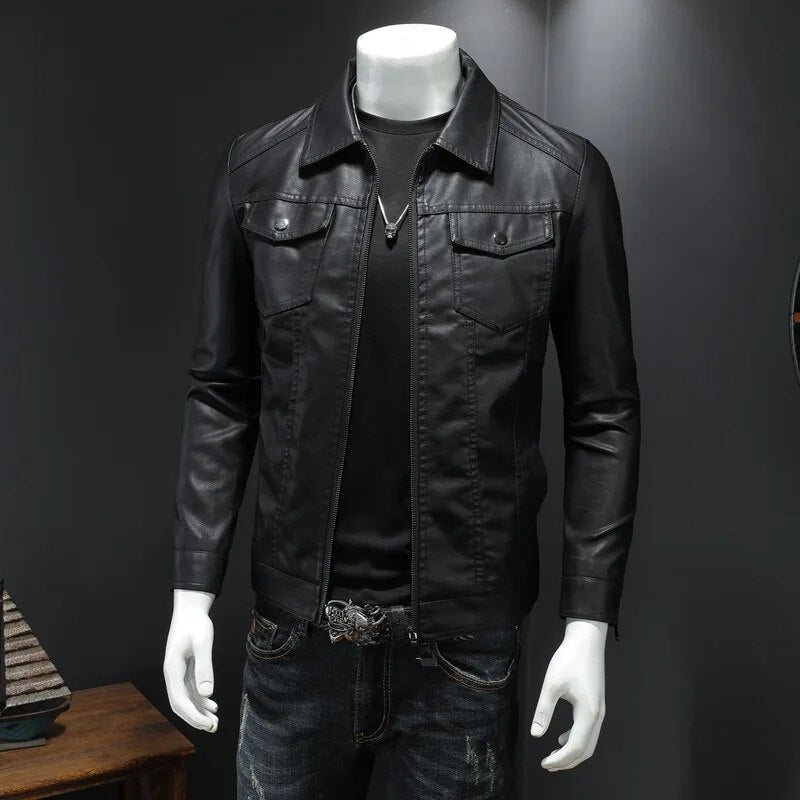 maoxiangshop Black PU Jackets Men Spring Autumn Leather Jacket Coat Male Fashion Casual Motor Biker PU Leather Coat Big Size 5XL