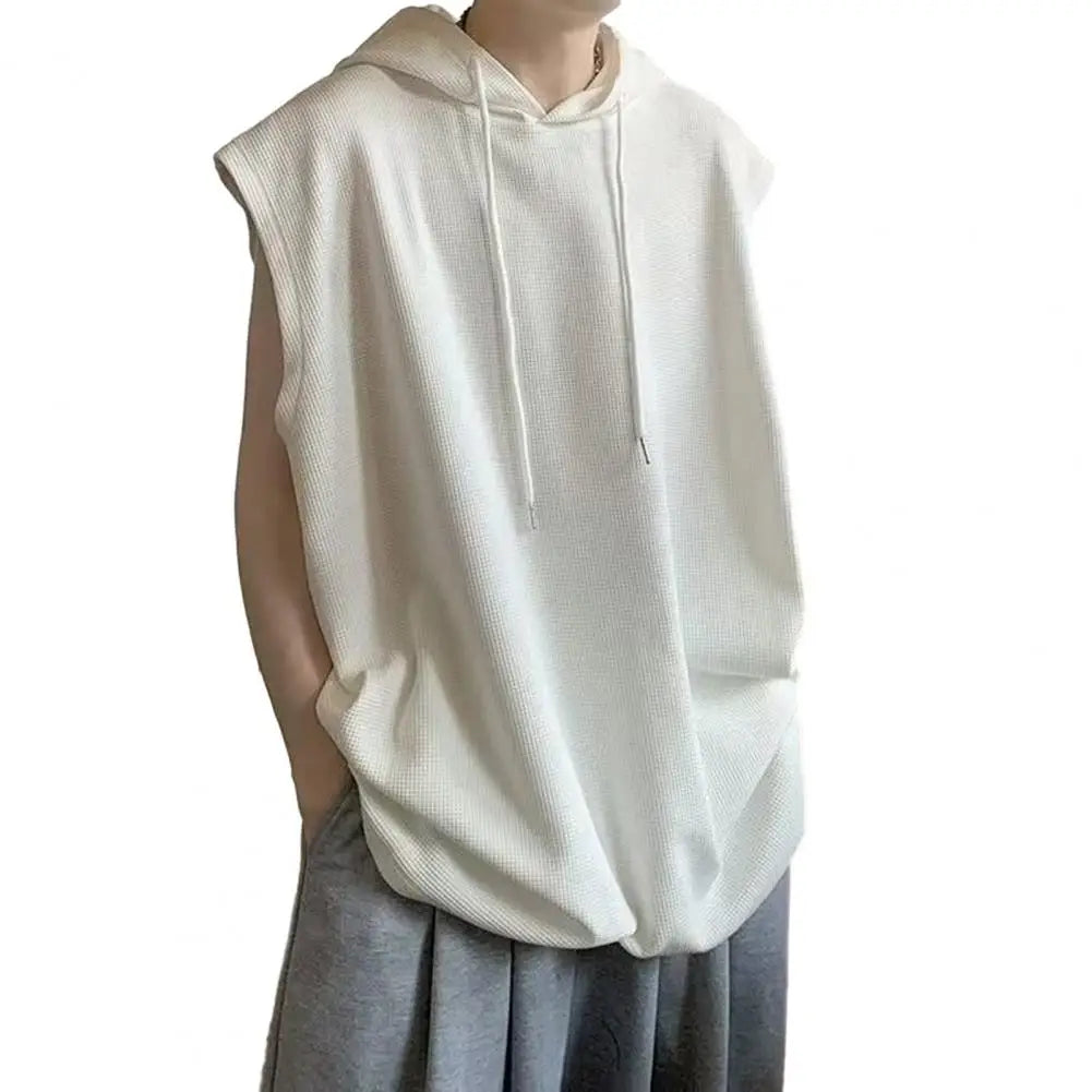 maoxiangshop Men Workout Hoodie Sleeveless Sweatshirt Hooded Tank Top Breathable Men's Top Loose Fit Hooded Mid-length Men Vest Hoodies