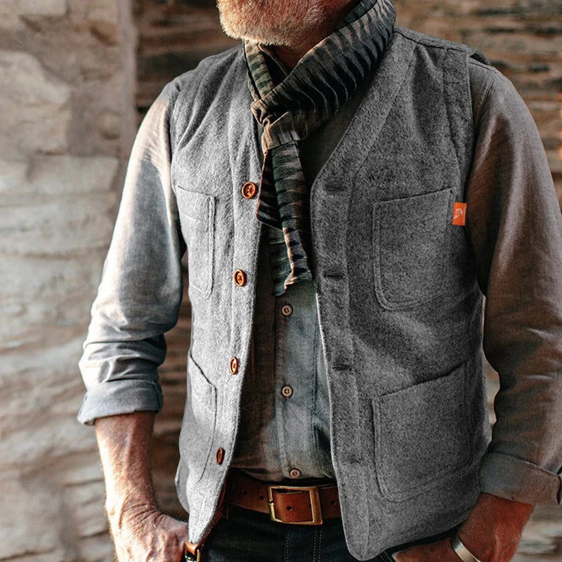 maoxiangshop Multi Pockets Patchs Mens Vest Jackets Solid Color V Neck Sleeveless Buttoned Blazer Coats For Men Spring Summer Vintage Outfits