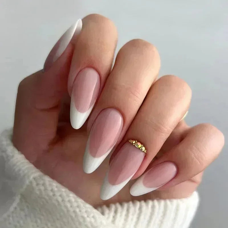 maoxiangshop 24Pcs False Nails With Glue Almond Pink Butterfly Design Detachable Rhinestones Acrylic Fake Nails long stiletto Press On Nails
