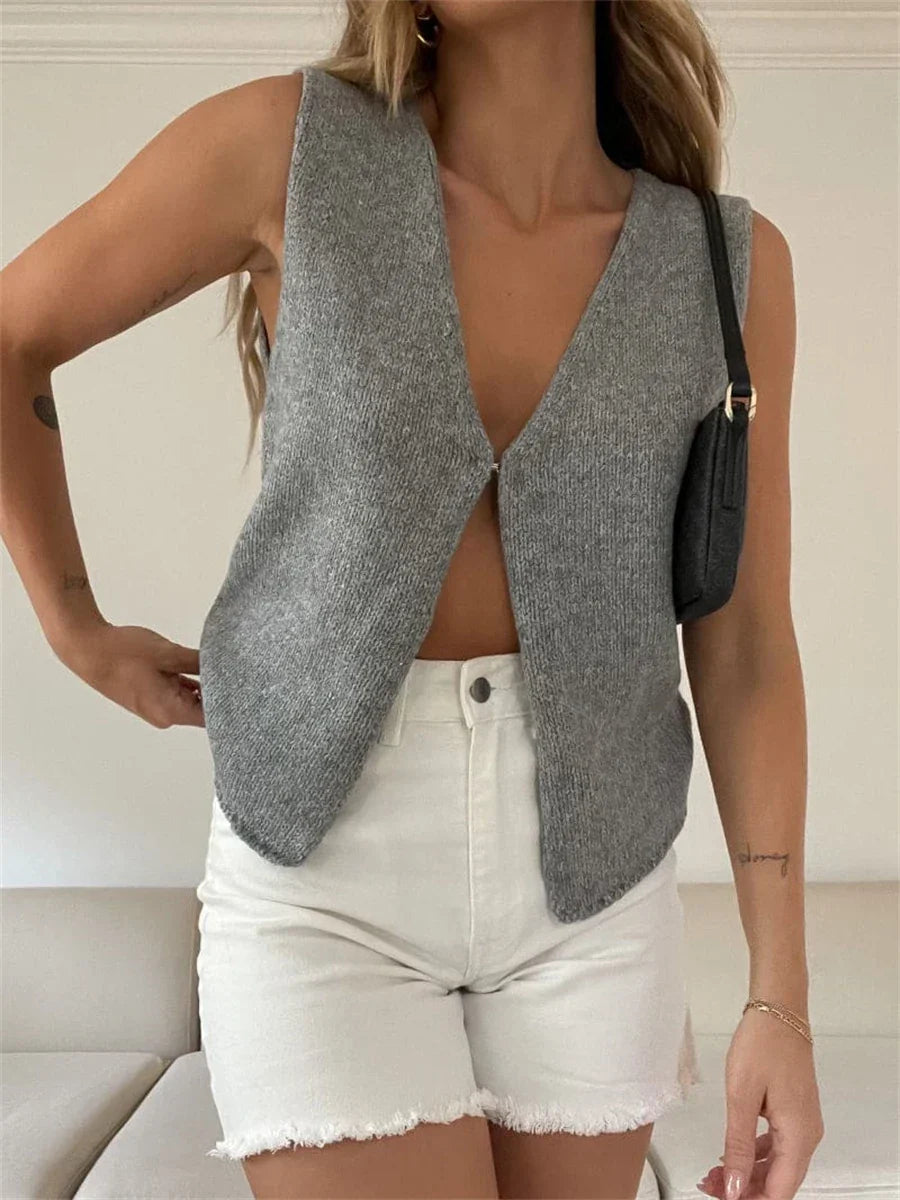 maoxiangshop-wsevypo Women Knit Sweater Vest Tops Casual Retro Sleeveless V-Neck Button up Tank Tops Summer Fall Chic Simple Style Vest