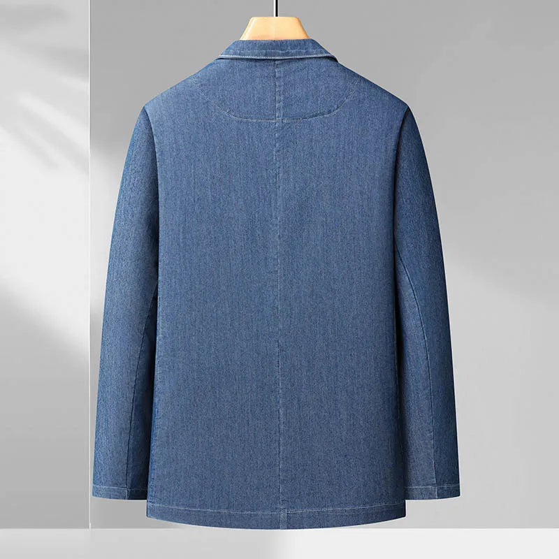 maoxiangshop Spring and Summer Men's Thin Cotton Monochrome Suit Loose Denim Casual Suit Jacket Coat(oversized plus size)