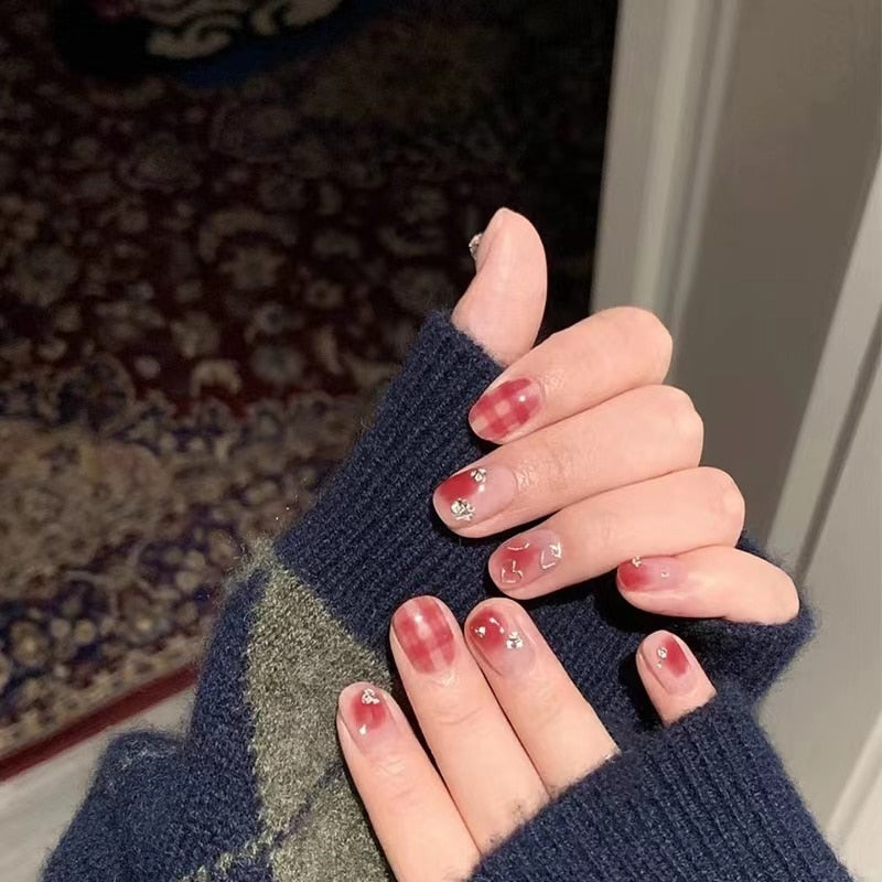 24pcs Wearable Pink Press On Fake Nails Tips With Glue false nails design Butterfly Lovely Girl false nails With Wearing Tools