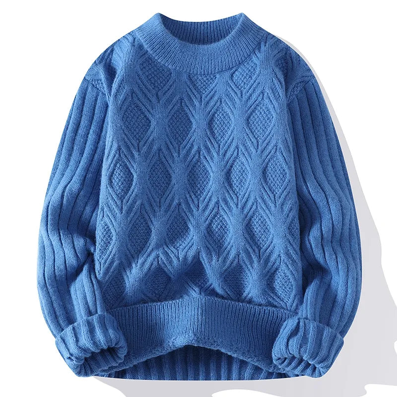 maoxiangshop Autumn Winter Knitted Sweaters Men Fashion Casual Knitting Clothing O Neck Blue Black Pullovers Mens Warm Solid Sweater Man