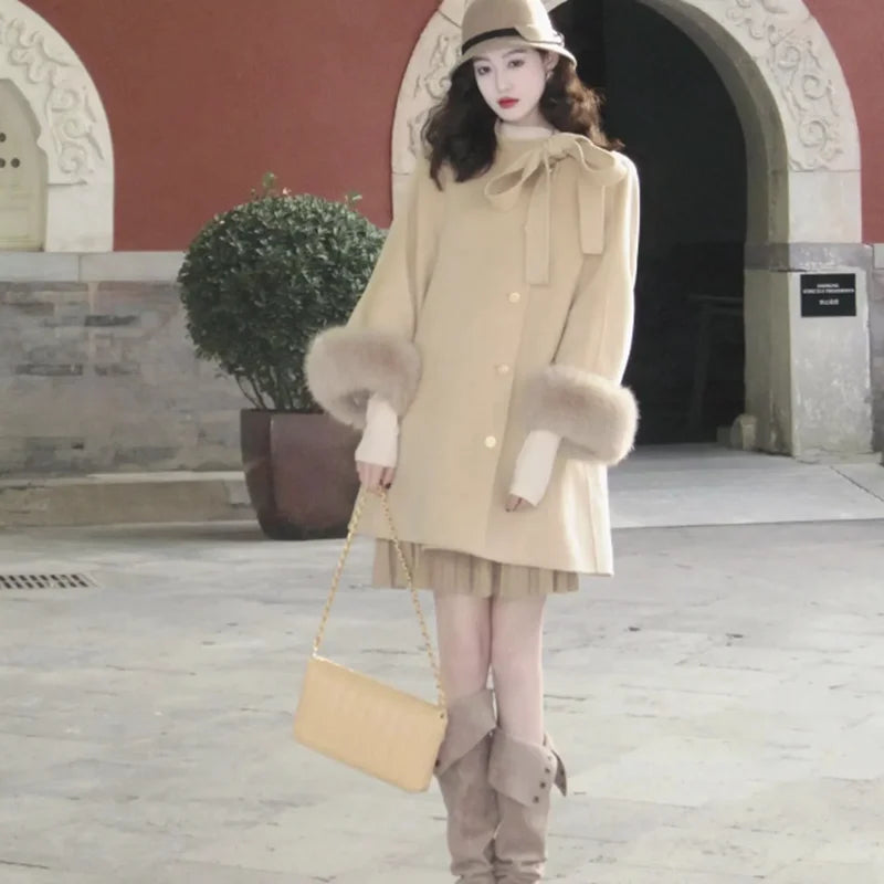 maoxiangshop - Autumn Elegant Woolen Coat Women Vintage Small Fragrance Long Sleeve Chic Jacket Fashion Ladies Loose Jacket Female Outerwears