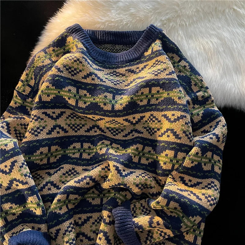 maoxiangshop Mens Sweater Vintage Pullover Turtleneck Casual Sweaters for Men Clothing Geometry Pullovers Casual Free Shipping Male Clothes
