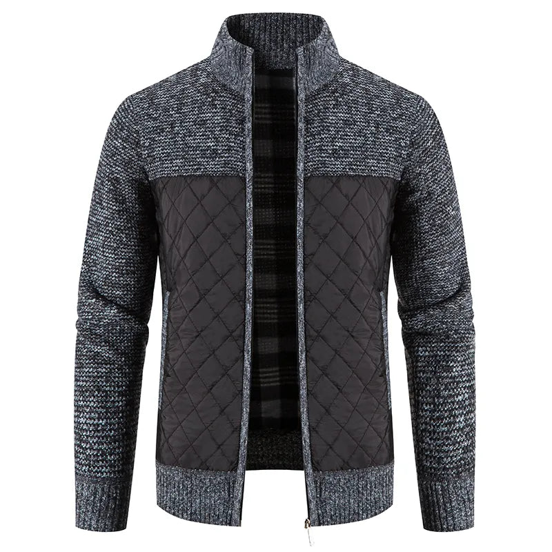 maoxiangshop Men Sweater Jacket Fashion Winter Coat Fleece Hoodies High Quality Luxury Checkered Hooded Knit Cardigan Male Outer Wear