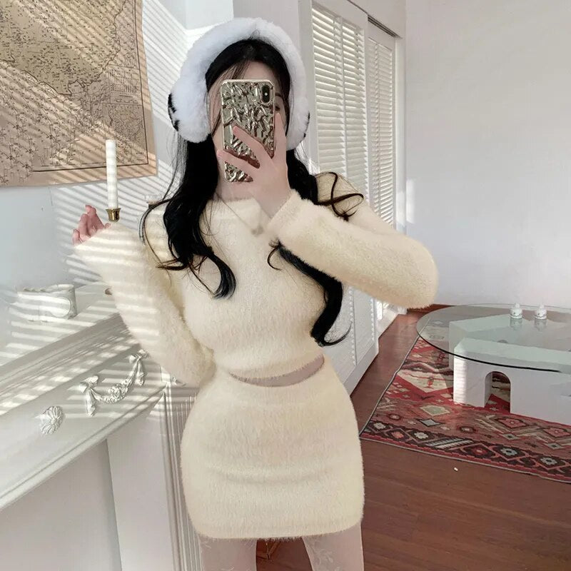 maoxiangshop Autumn Spring Women Mini Furry Skirt Faldas Mujer Moda Slim Sexy High Waist Wrap Hip Black Bottom Wild Woolen Elegant Korean