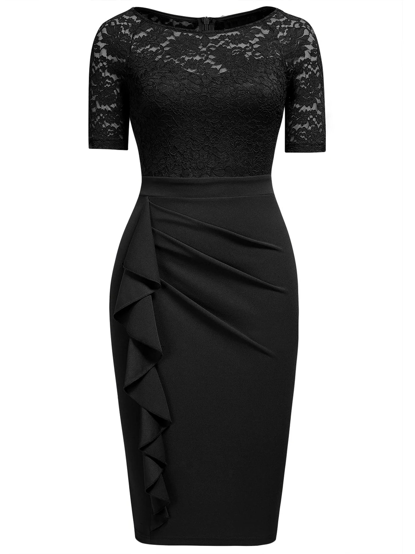 maoxiangshop Women Cocktail Party Dresses Wedding Guest Evening Lace Ruffles Elegant Casual Wear Work Bodycon Vintage