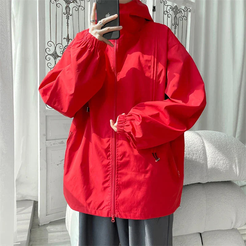maoxiangshop 2024 Men Hooded Jacket Men Bomber Jacket Mens Windbreakers Zipper Coats Spring Autumn Loose Cargo Jacket Men Casual Sportswear