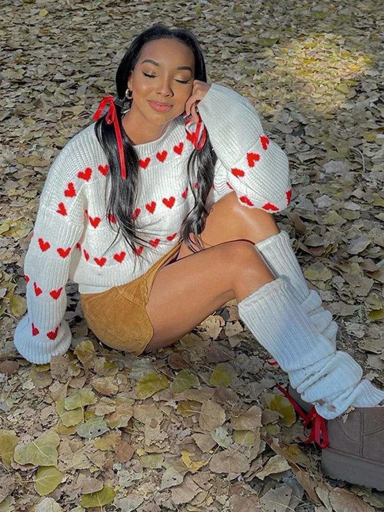 maoxiangshop - Loose Knit Women's Sweater Fashion Jacquard Long Sleeve Top Pullover 2024 Autumn New Casual Lady Tops Knitwear Streetwear Jumper