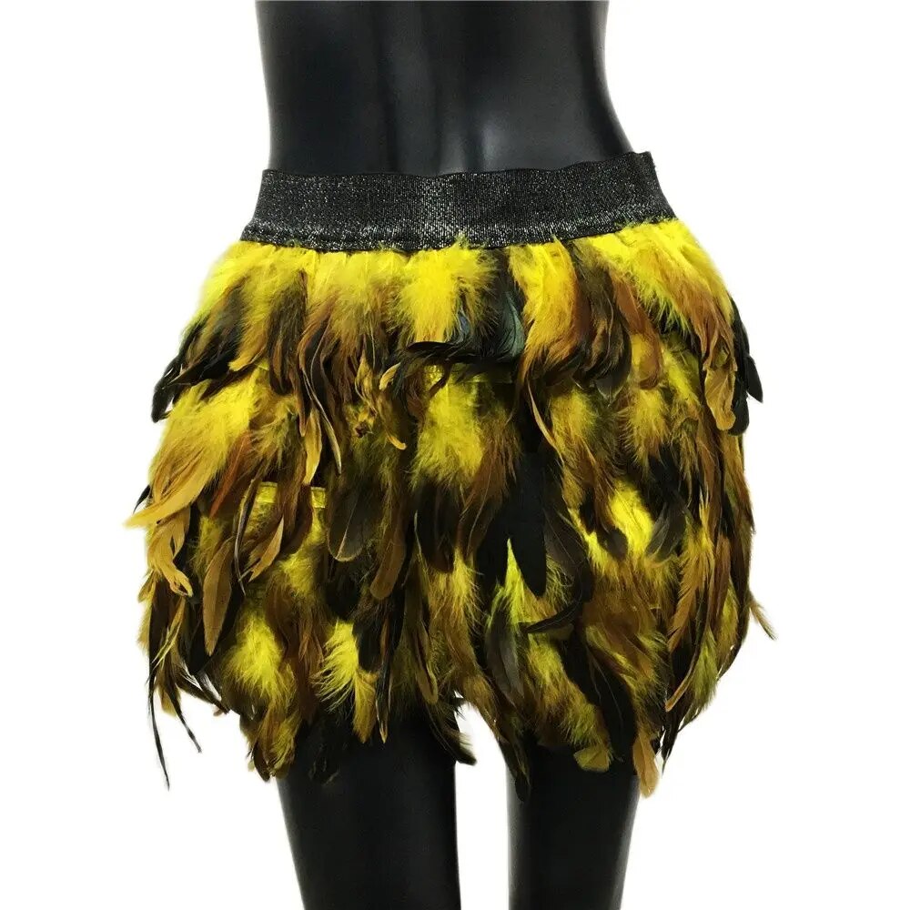 maoxiangshop Festival Rave Feather Skirt Carnival Halloween Evening Party Stage Performance Punk Gothic Y2K Women Mini Short Skirts Faldas