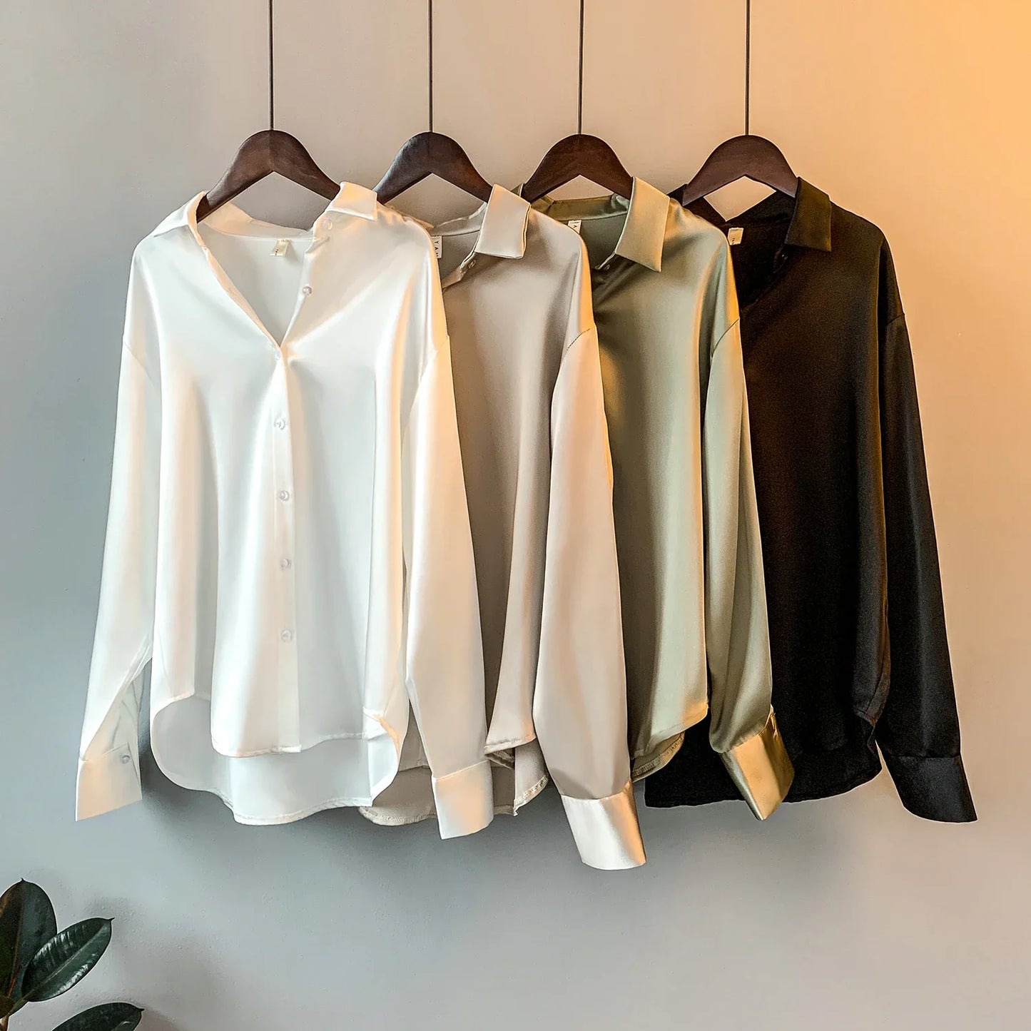 maoxiangshop Office Lady Sheer Top Long Sleeve Shirt Overshirt Satin Shirt Womens Clothing Elegant Women's Luxury Designer Blouses Korean