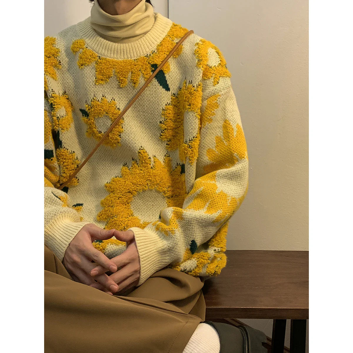 maoxiangshop Winter Sunflower Warm Sweaters Male O-Neck Pullovers Sweater for Men Loose Casual Sweater Oversize Thick Knitted Couple Unisex