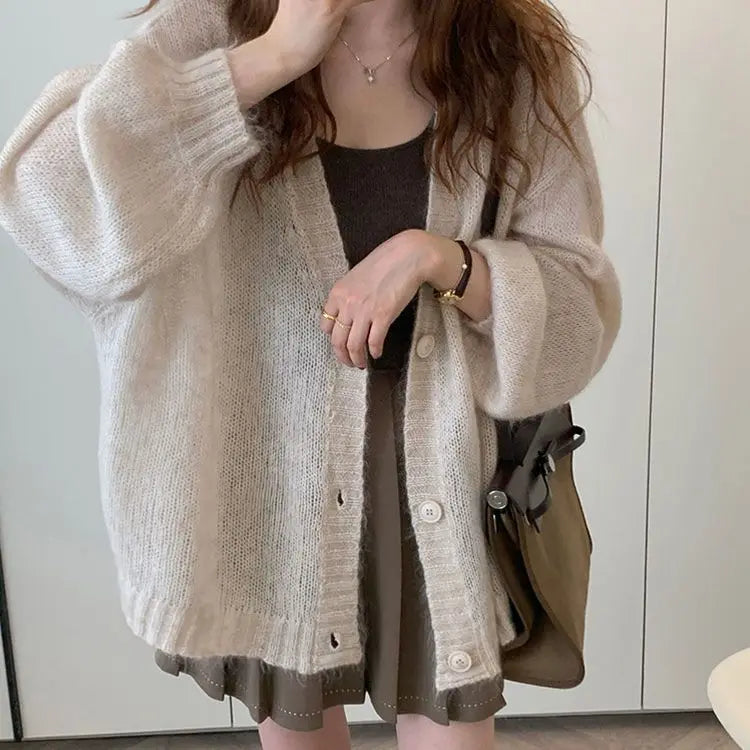 maoxiangshop Autumn Winter Fashion Casual Women's Tees Simple Soft Knitted Sweater Gentle Warm Cardigan Coat Temperament Office-Lady