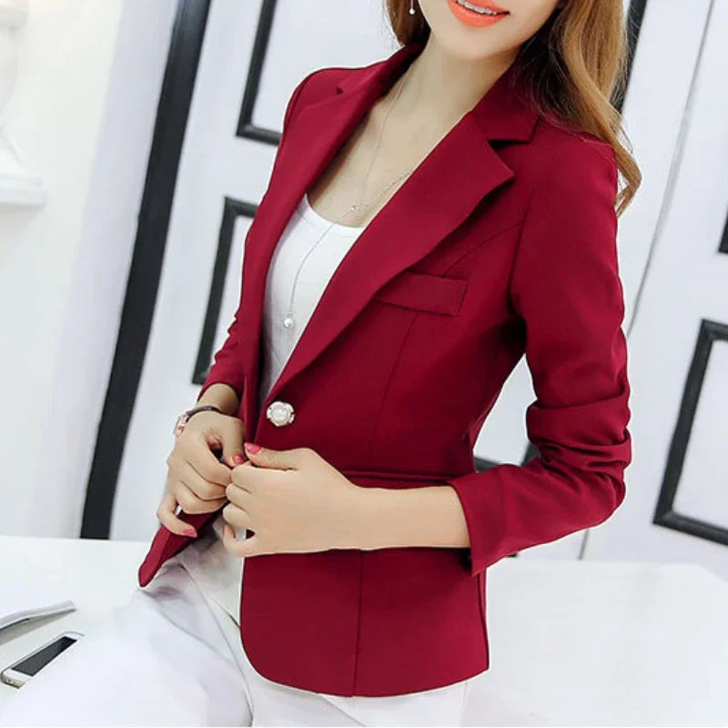 maoxiangshop Black Women Blazer Formal Slim Blazers Lady Office Work Suit Pockets Jackets Coat Female Wine Notched Blazer Jackets Femme