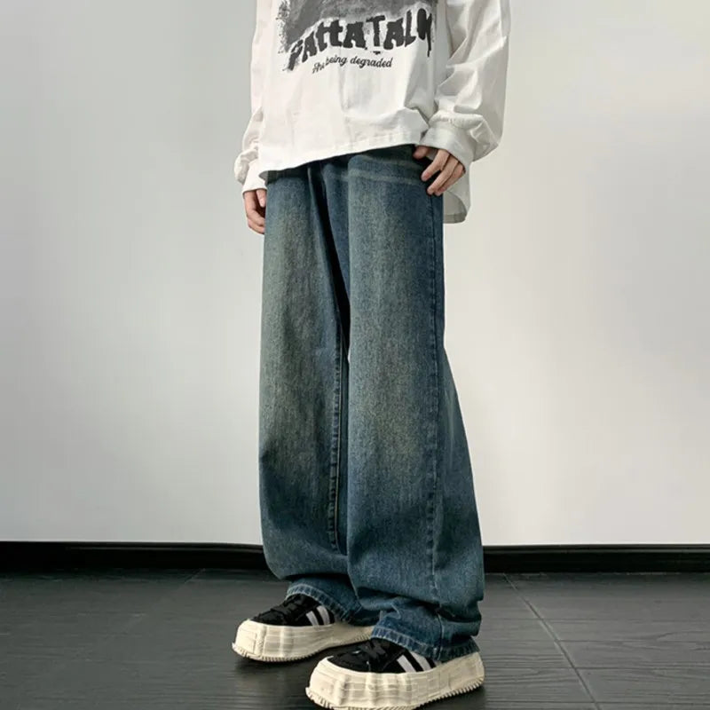 maoxiangshop Jeans men 2024 Spring Wide Leg Jeans Male Loose Straight Denim Pants Harajuku Vintage Blue Jean Trouser Streetwear Clothes