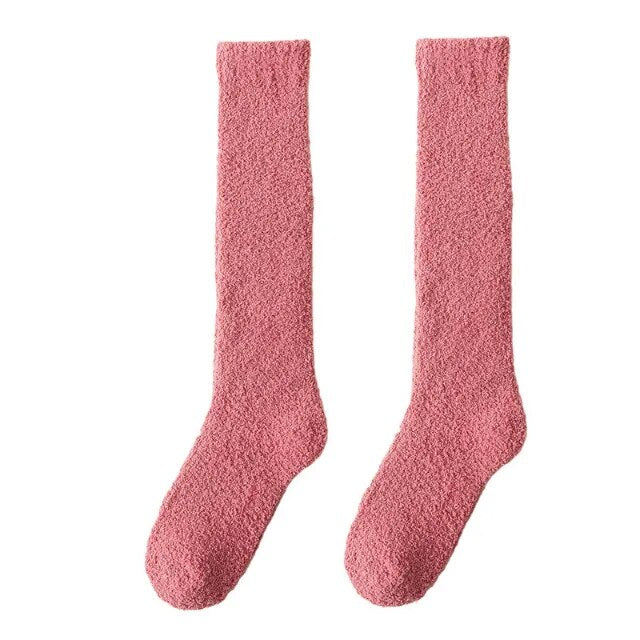 maoxiangshop Unisex Candy Coral Fleece Long Socks Women Plush Winter Warm Thick Thigh Stockings Lolita Thigh High Home Sleep Floor Sock