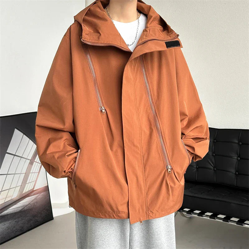 maoxiangshop 2024 Men Hooded Jacket Men Bomber Jacket Mens Windbreakers Zipper Coats Spring Autumn Loose Cargo Jacket Men Casual Sportswear