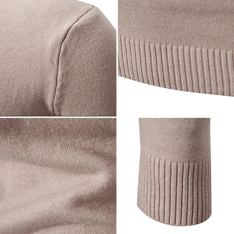maoxiangshop Autumn New Sweater Men's Half High Neck Basic Solid Color Casual Versatile Round Neck Knit with Slim Fit Elastic Sweater Inside