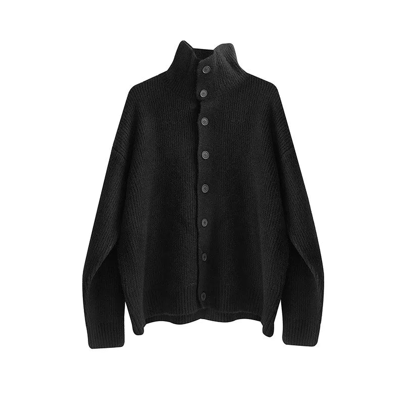 maoxiangshop Winter Clothing Men's Luxury Knitted Jacquard Turtleneck Cardigan Sweatercoat Long Sleeve Casual Buttons Solid Color Coat