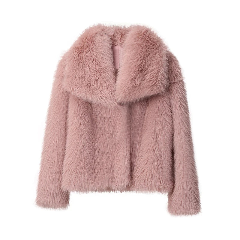 maoxiangshop - Chic Ins Blogger Brand Fashion Fake Fox Fur Jacket Coat Women 2024 Winter Luxury Design Big Collar Fur Coats Cool Girls Overcoat
