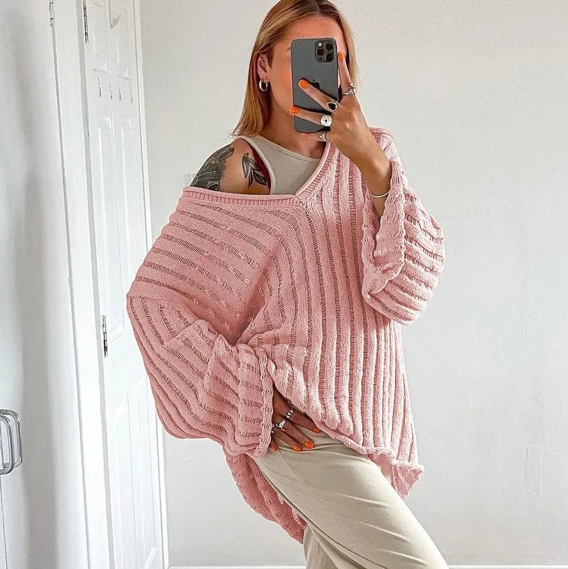 maoxiangshop - Knitted Pullover Sweater Women Long Sleeve V Neck Loose Casual Top Women Autumn Winter Oversize Jumper Sweaters Mujer