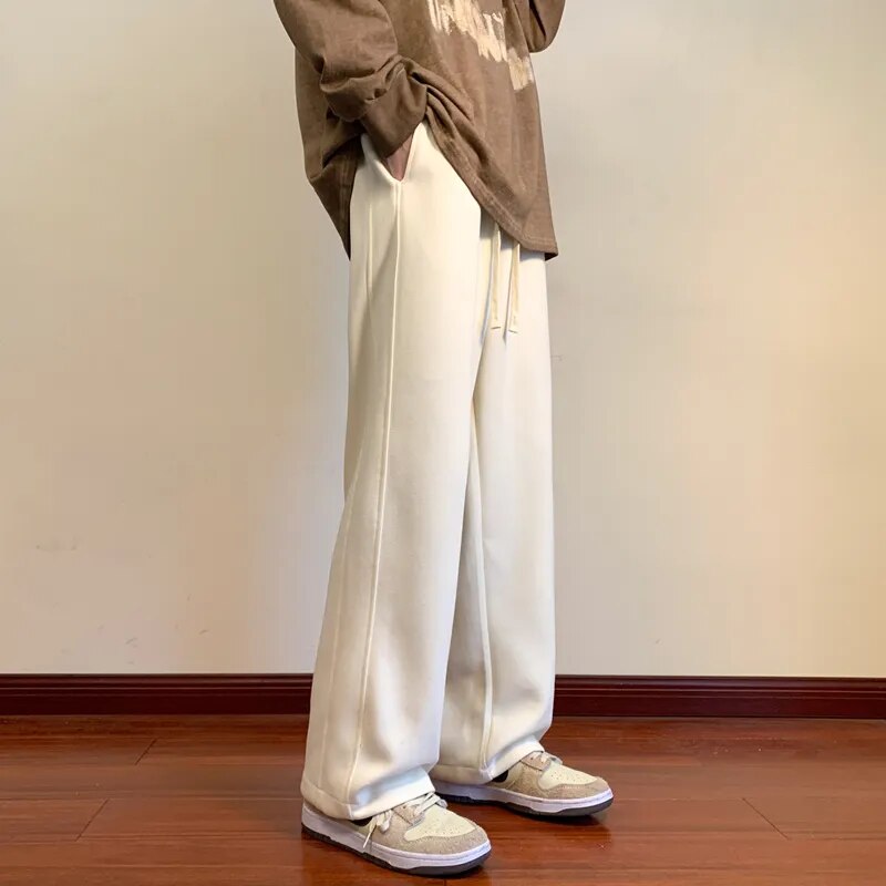 maoxiangshop Autumn Sweatpants Men Straight Casual Pants Male Korean Loose Drawstring Pants Men's Joggers Sports Streetwear Trousers
