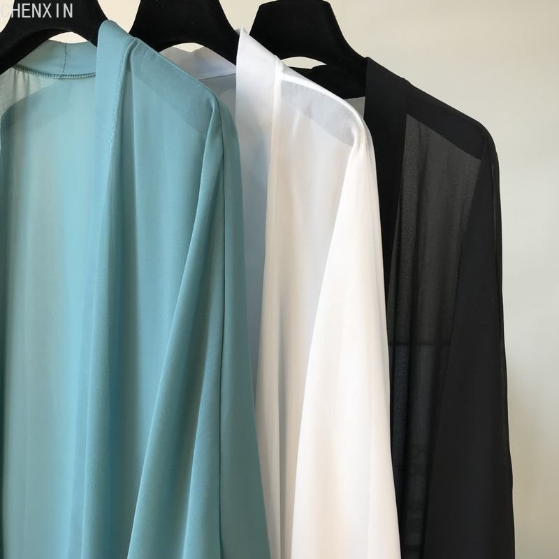 maoxiangshop long Jacket Women Summer Thin Loose See-through Sunscreen Pure Long Sleeve Sexy Coat Chiffon Bohemian Female New Fashion Tops