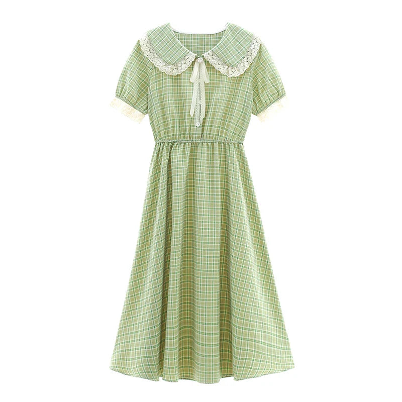 maoxiangshop girl plaid vestidos New summer fashion short sleeve women kawaii dress