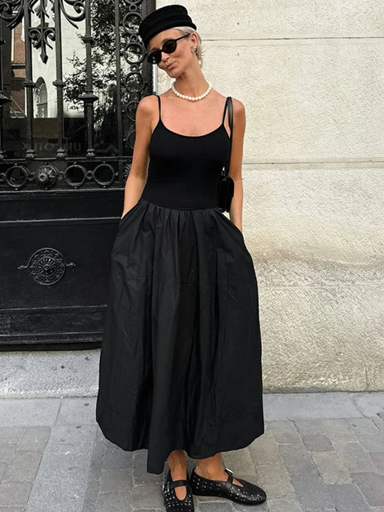maoxiangshop - Fashion Black Suspender Dress 2024 Autumn Winter New Niche Slim Long Dresses Female High Waist Sleeveless Holiday Clothes