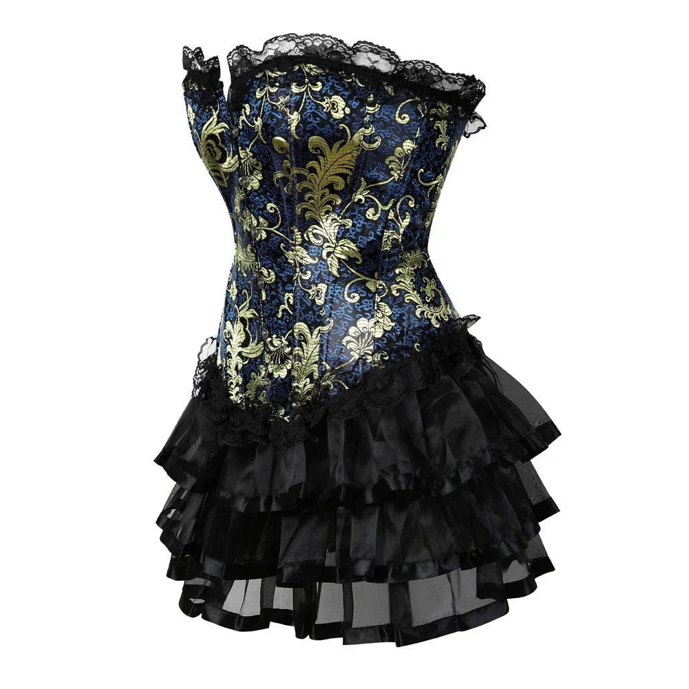 maoxiangshop - Corset Skirt for Women Steampunk Bustiers Dress Lace Up Boned Korsett Classic Corsets Clubwear Carnival Costumes Rave Outfits