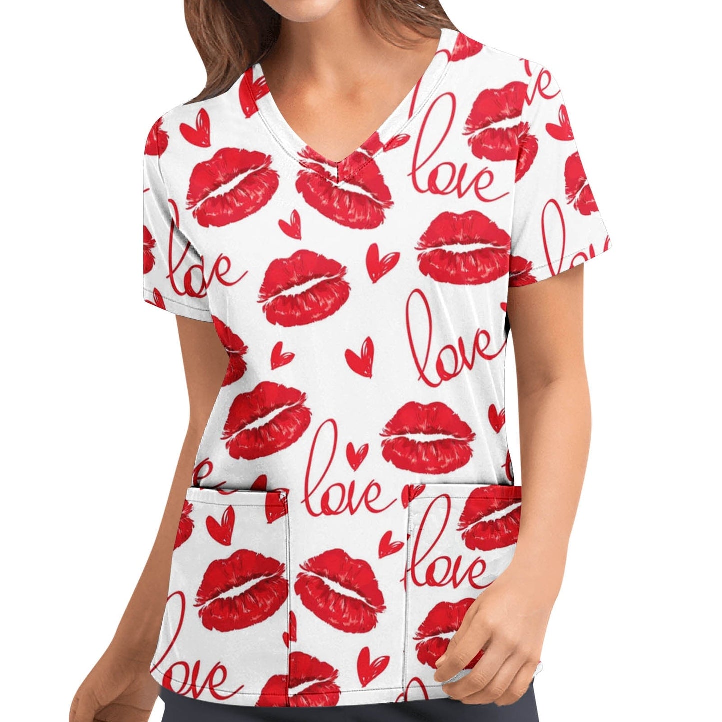 maoxiangshop Cute Cartoon Animals Print Christmas Nursing Scrubs Women Tops Short Sleeve pet salon Work Uniform Blouse Costume Shirts Female