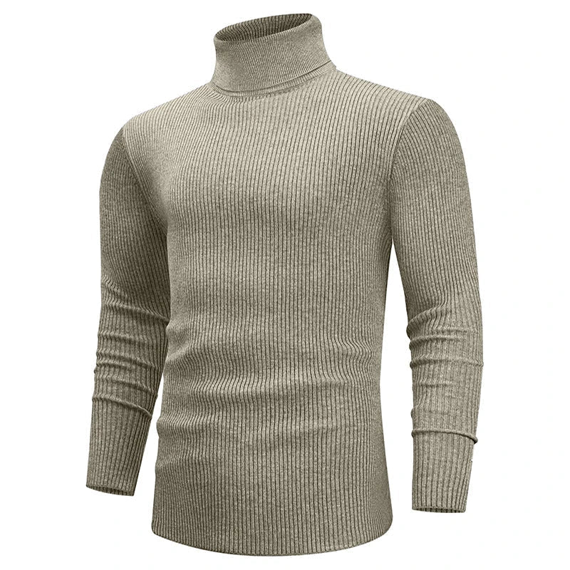 maoxiangshop New Fall Long Sleeved Turtleneck Sweaters Men's Casual Breathable Top Solid Color Elastic Slim Autumn Warm Stripe Streetwear