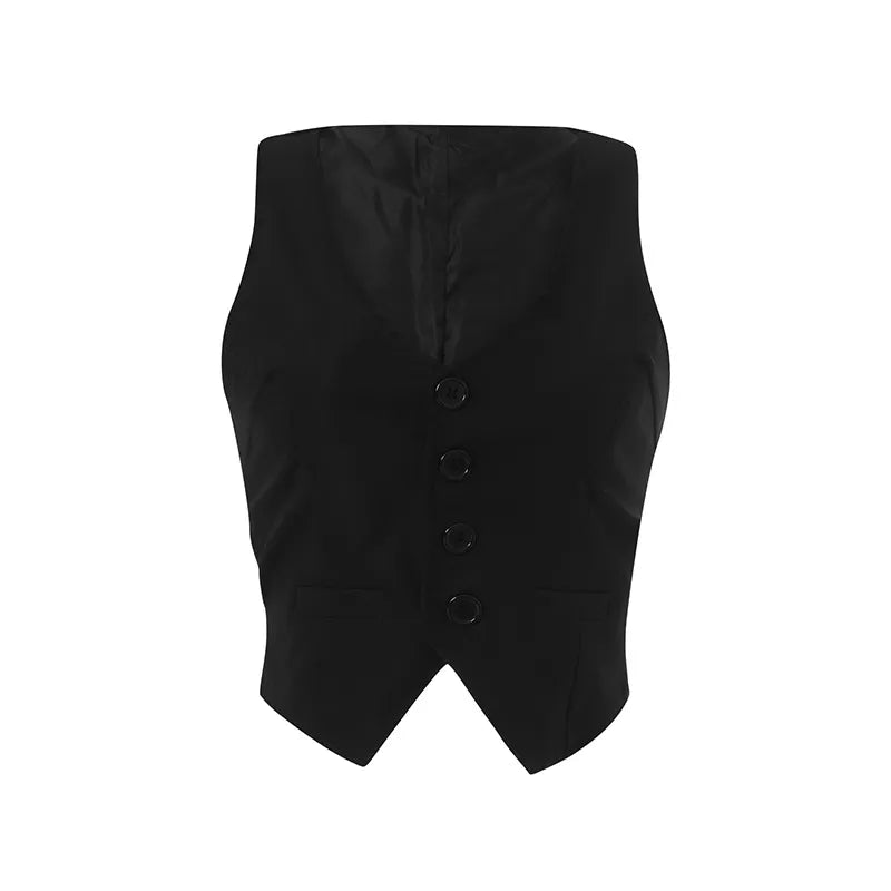 Gothic Retro Button Down Fit Jacket Vest Solid Aesthetic Vintage Fairycore Grunge Slim Tank Tops Sleeveless Punk Style Waistcoat