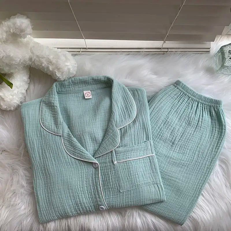maoxiangshop - Cotton Double-layer Gauze Pajamas For Women's Fashion Cute Carrot Print Long Sleeve Tops + Pant Home Clothing Two-piece Set