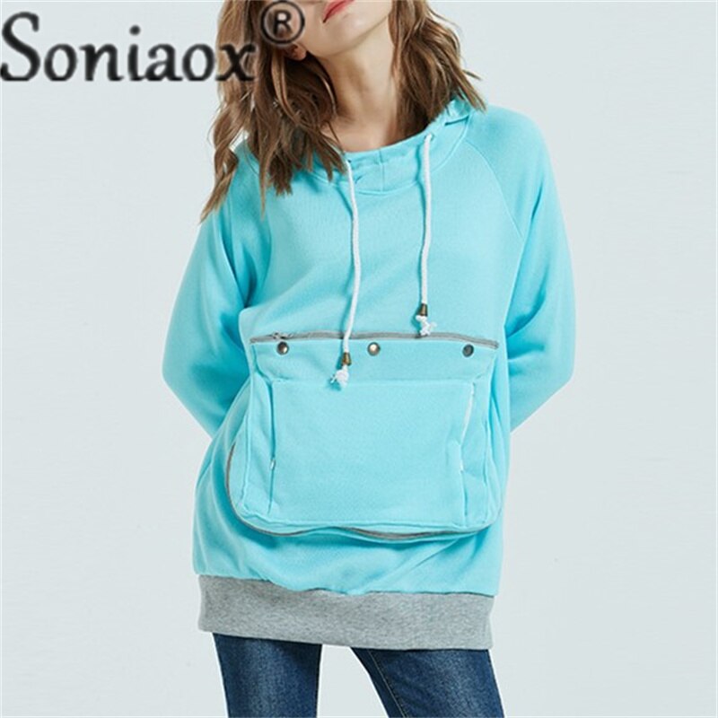 maoxiangshop Zipper Splice Loose Large Pockets Drawstring Hooded Sweatshirt Female Autumn Winter Warm Hoodie Women Thickened Long Sleeve Tops