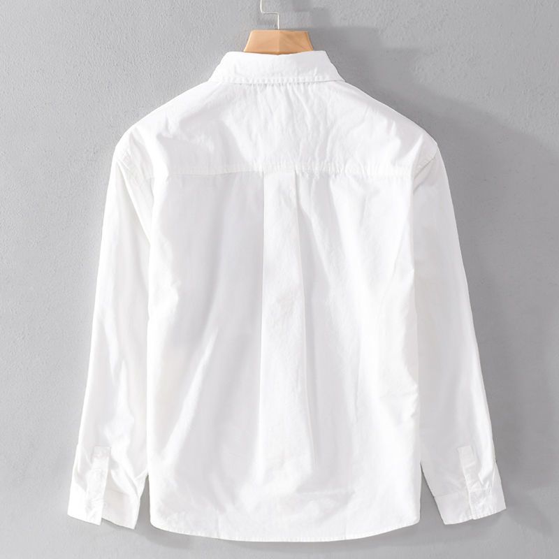 maoxiangshop Spring Autumn Solid Long Sleeve Shirt Men Clothing Turn-down Collar Loose Casual Cardigan Man Simple Printed Pocket Tops
