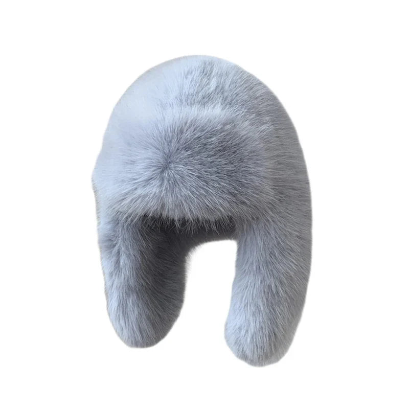 maoxiangshop - 2024 Winter Women Fluffy Furry Faux Fox Fur Bomber Hats Flaps Luxury Vintage Y2k Girls Warm Earflap Snow Ski Hat Caps Russian