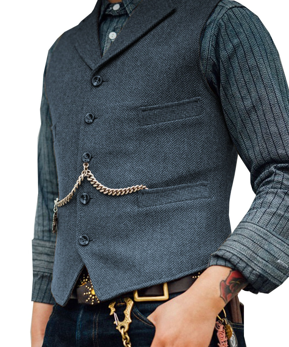maoxiangshop Men's Suit Vest Brown Wool Tweed Business Waistcoat Jacket Casual Slim Fit Gilet Homme Vests For Groosmen Man Wedding