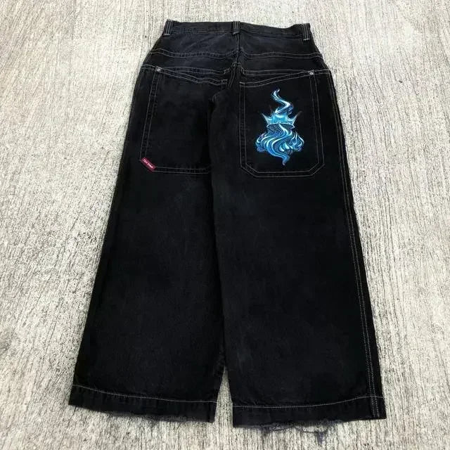 Jeans New Harajuku Hip Hop Retro Skull Graphic Embroidered Baggy Jeans Denim Pants Men Women Goth High Waist Wide Trousers