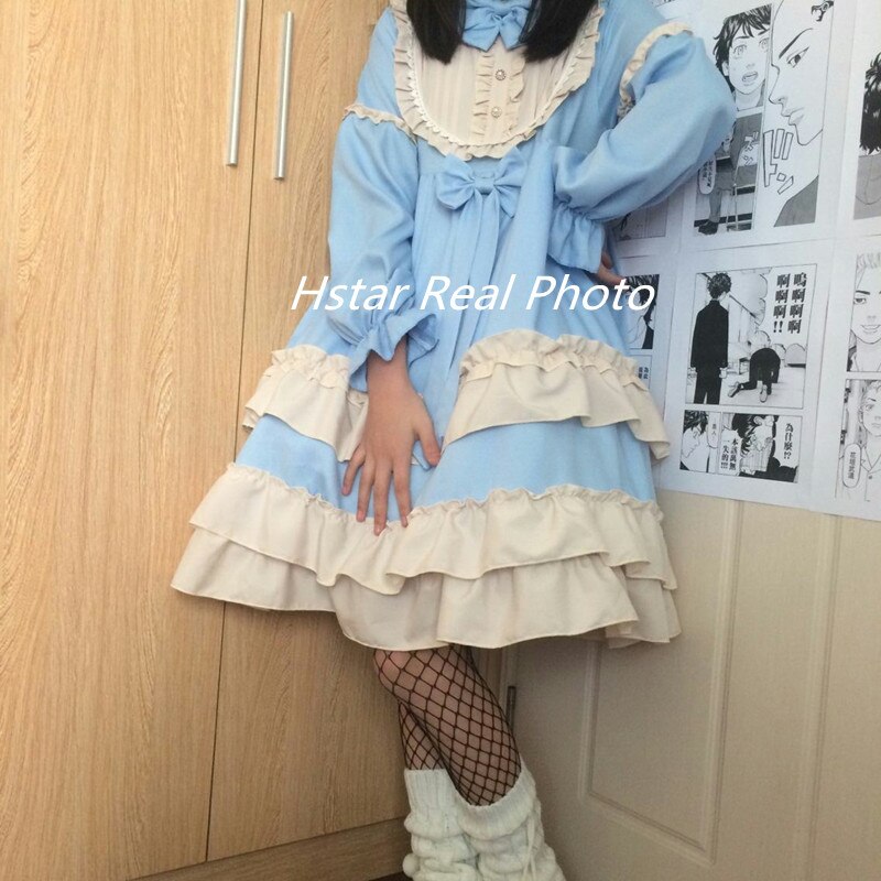 maoxiangshop In Wondeland Cute Women's Lolita OP Dress Flouncing Lace Trim Japanese Harajuku Long Sleeves Doll Dress Fairy Vestidos
