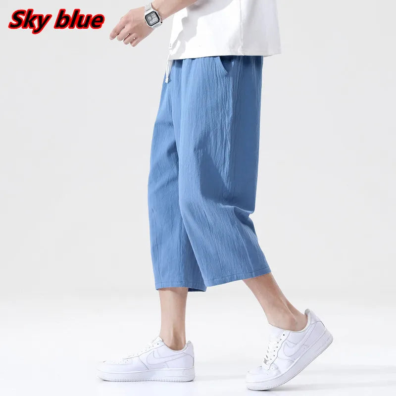 maoxiangshop Summer Casual Pants Men's Wild Cotton and Linen Loose Linen Pants Korean Style Trend Nine-point Straight Trousers
