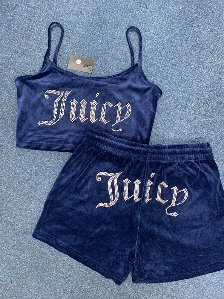 maoxiangshopVelvet Crop Top and Shorts Set Summer Sweatsuit Juicy Sleeveless Tank Top and Drawstring Shorts Women Casual Two Piece Set