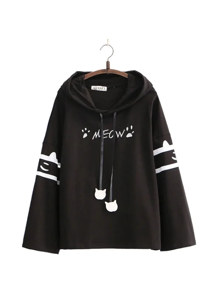 maoxiangshop Women's Hooded Sweatshirt Letter Print Drawstring Cotton Hoodies Autumn Winter Long Sleeve Harakuju Pullover Tracksuits