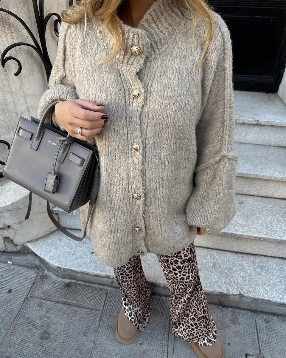 maoxiangshop - Casual Cardigan Women Sweater Loose Single Breasted O-neck Fashion Sweaters 2024 Autumn Office Female All-match Top Coat