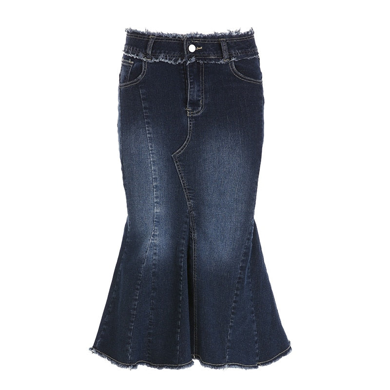 maoxiangshop Sexy Denim Skirt Women Set Tube Tops Fur Edge Mermaid Dress Female Streetwear Set Summer Slim Sleeveless Spicy Suits
