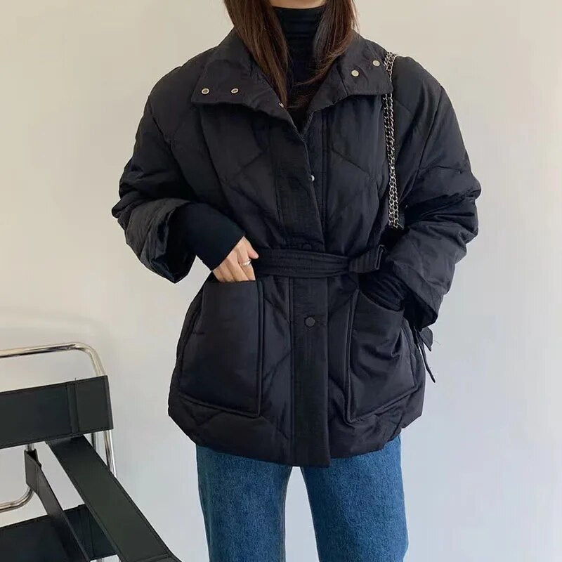 Women Winter Jacket Coats New Fall Fashion Black Padded Parkas Guangzhou Casual Warm Korean Style Overcoat Clothing Female