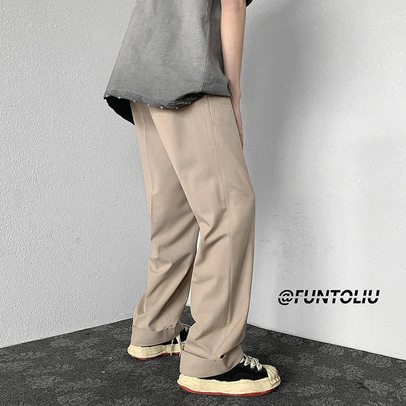maoxiangshop Brown/Khaki/Black Suit Pants Men Fashion Society Mens Dress Pants Korean Loose Straight Wide Leg Pants Mens Trousers M-2XL